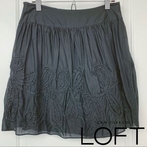 LOFT 4P black A-line skirt with floral embroidery